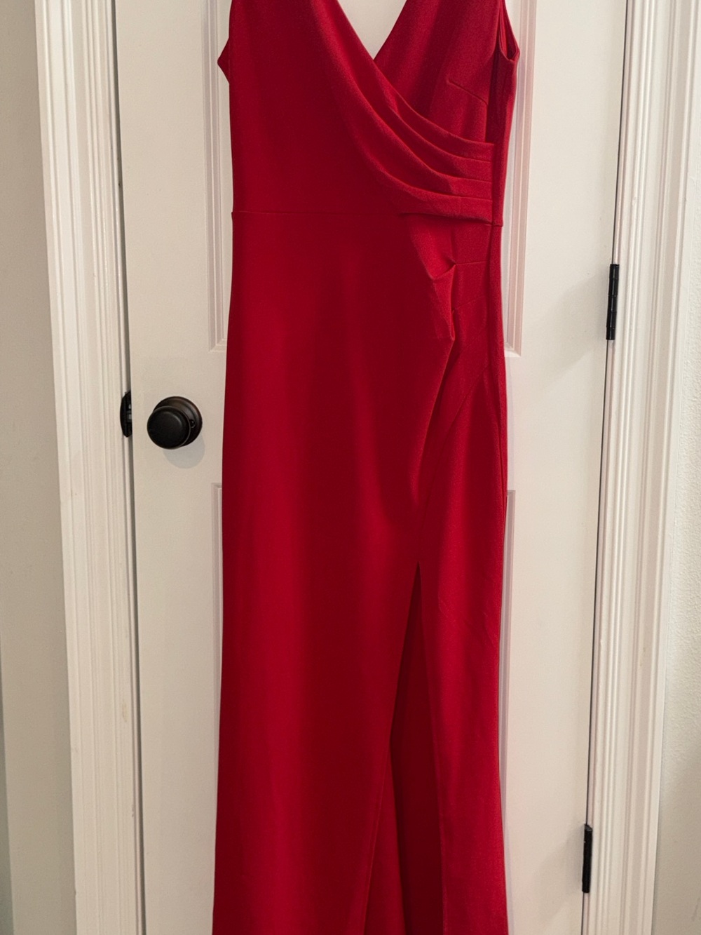 WOOSEA Red V-Neck Ruched Slit Maxi Evening Gown Medium NWT